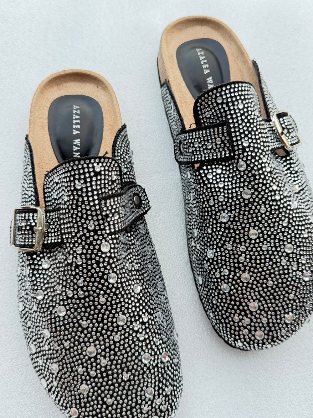 Azalea Wang Black Crystal Buckle Clogs